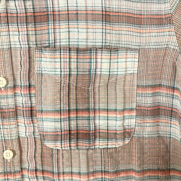 NWOT CURRENT/ELLIOTT Top S Plaid Beige Brown Multi Pocket Long-Sleeve Cotton - Picture 6 of 16